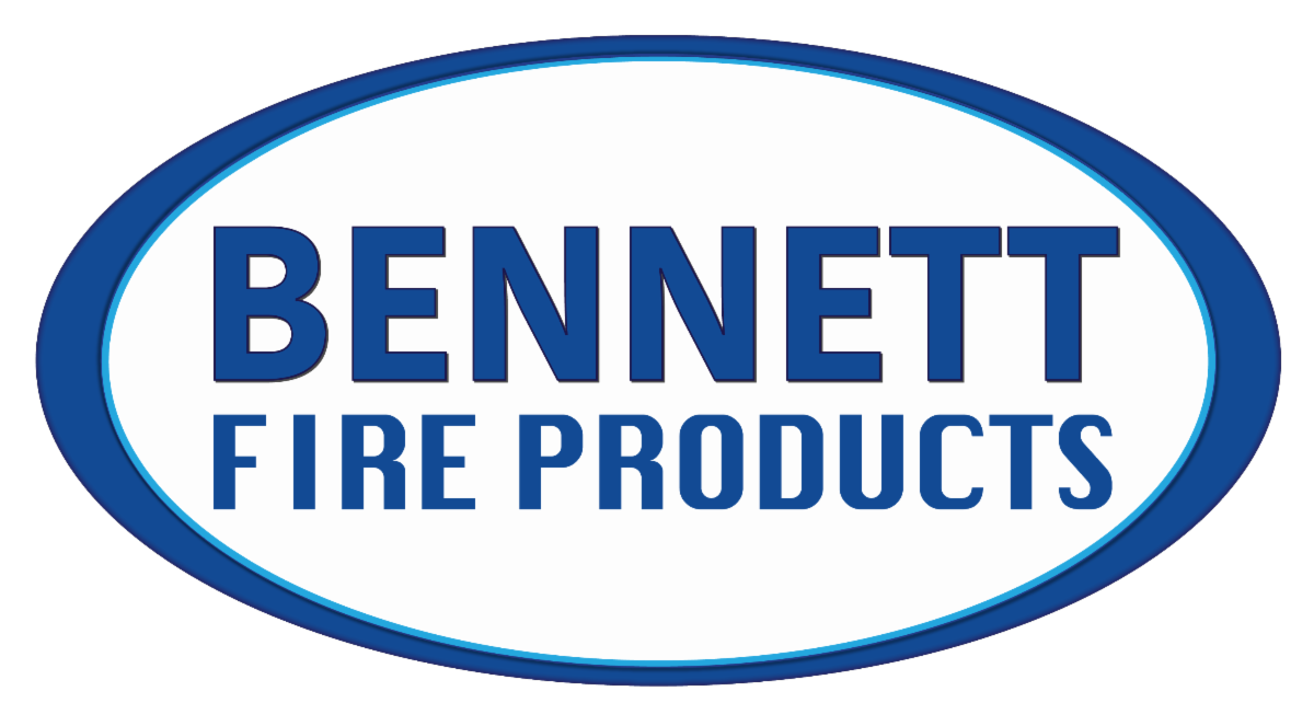 a logo for bennett fire products in a blue circle