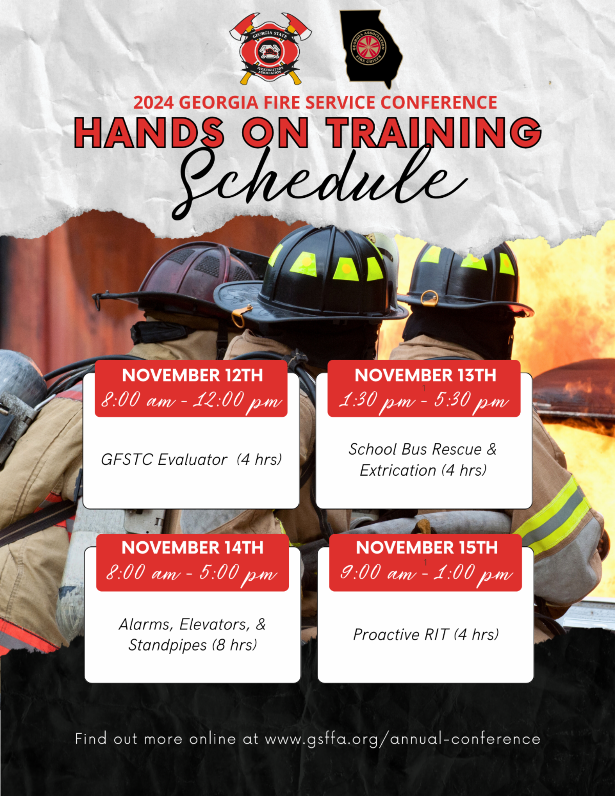 2024 Georgia Fire Service Conference - Hands-on training schedule