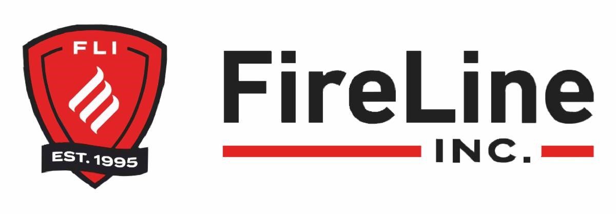 a logo for fireline inc. with a red shield