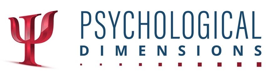 A logo for psychological dimensions with a red psychology symbol