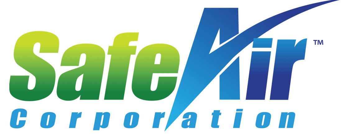 The safe air corporation logo is green and blue