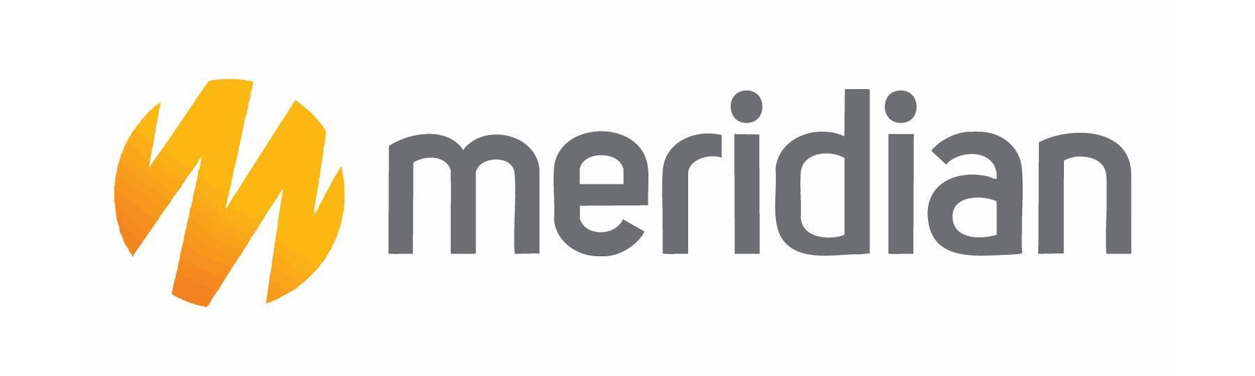 The meridian logo is yellow and gray on a white background.