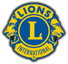 Lions Club logo: Blue and yellow circle with a large “L”, flanked by lion profiles, text 