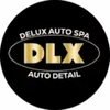 Black circle logo with gold "DLX" inside an oval, "DELUX AUTO SPA" above and "AUTO DETAIL" below in white.