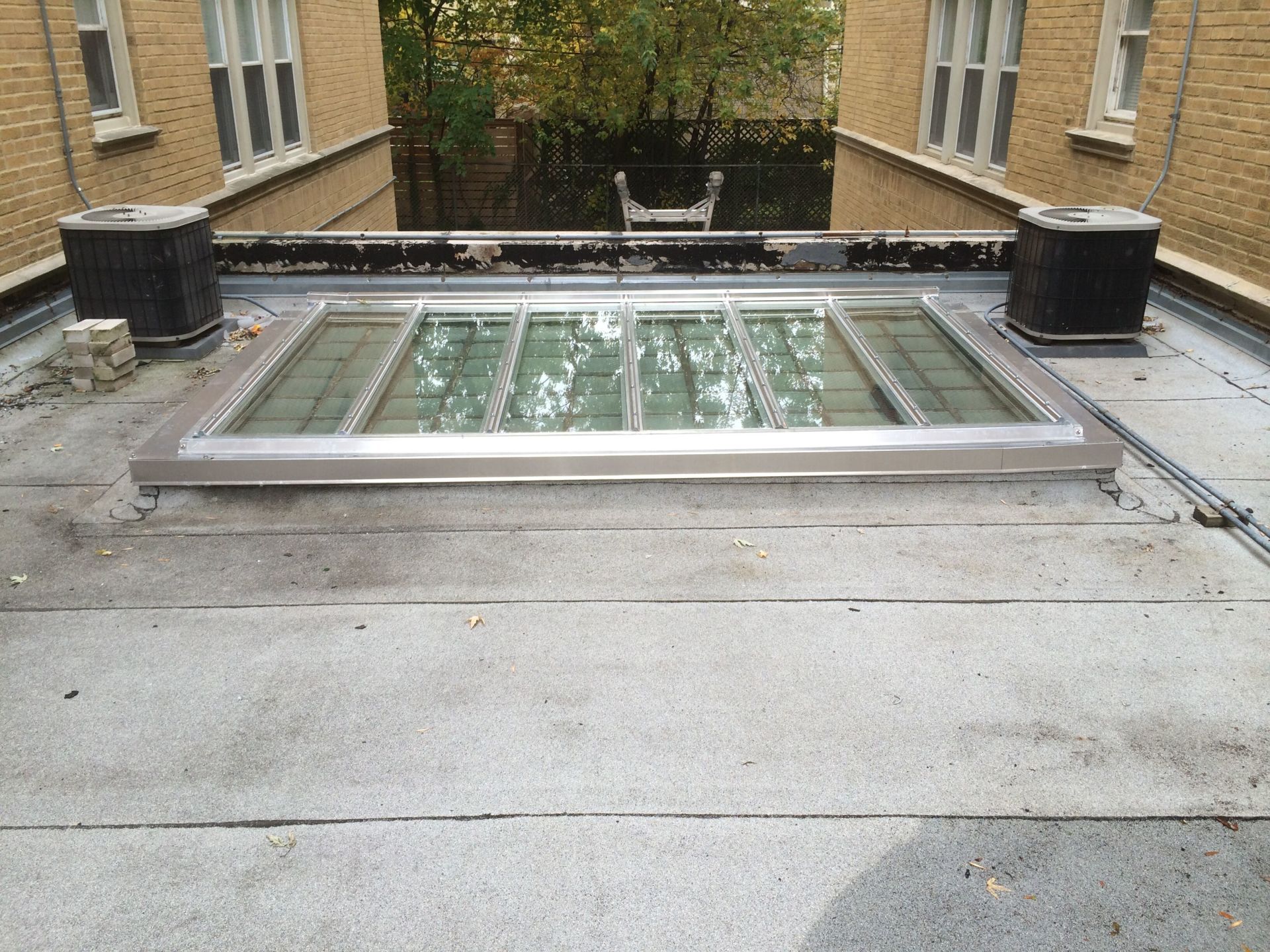 A skylight on the roof of a building