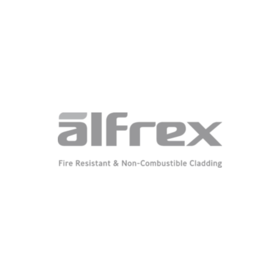 A logo for alfrex fire resistant and non-combustible cladding