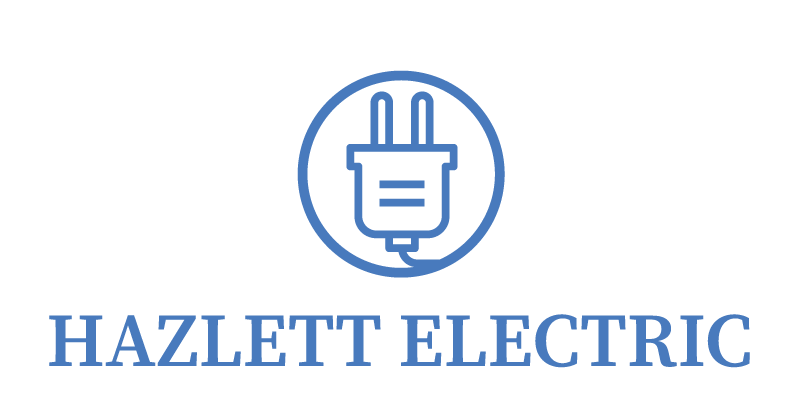 The logo for hazlett electric shows a plug in a circle.