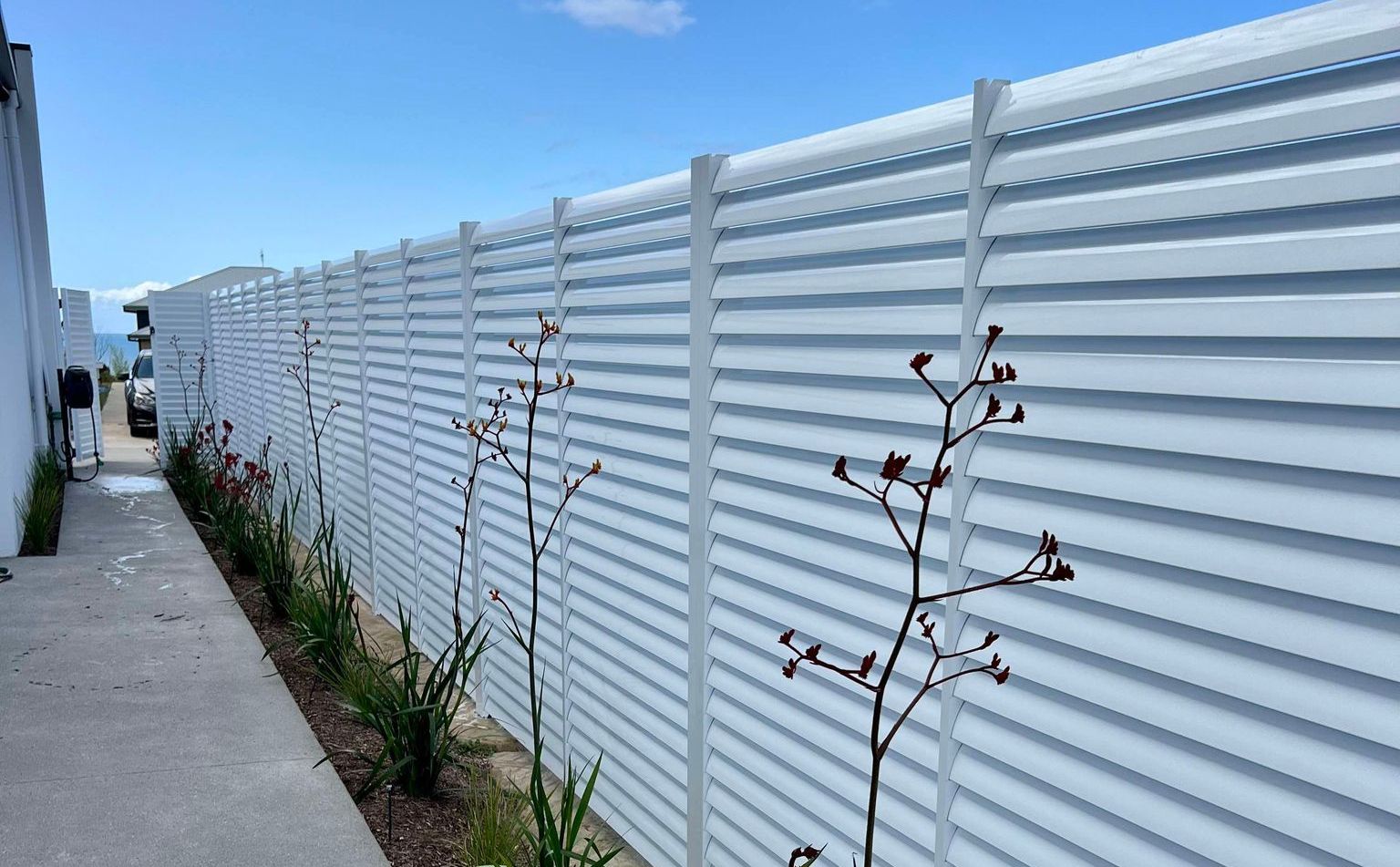 A white fence with a tree in the middle of it. — Glass Pool Fencing Australia in Old Bar, NSW