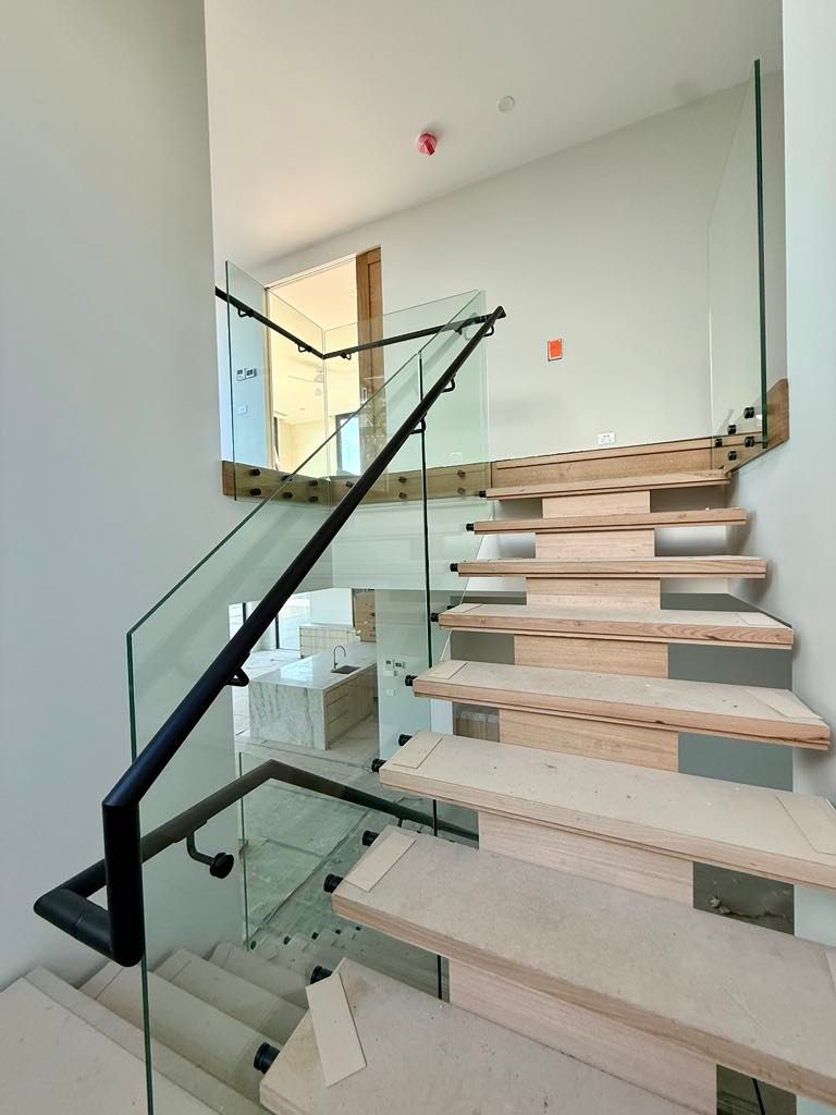 Modern Interior Staircase with Wooden Steps — Coastline Glass Pool Fencing in Old Bar, NSW