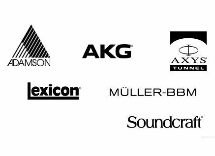 A group of logos on a white background including akg lexicon and soundcraft