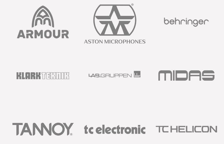 A bunch of logos on a white background including aston microphones