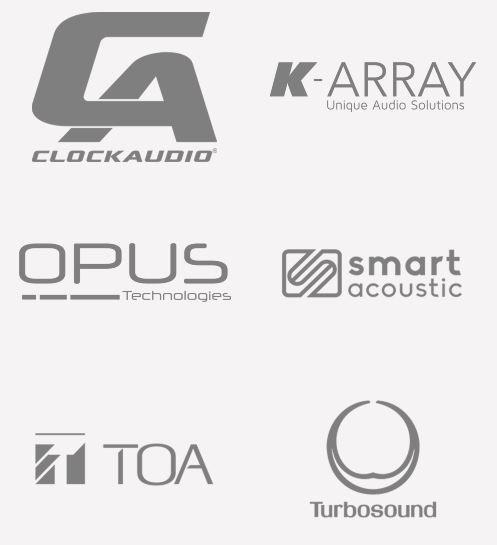 Logos for clockaudio opus smart acoustic and turbosound