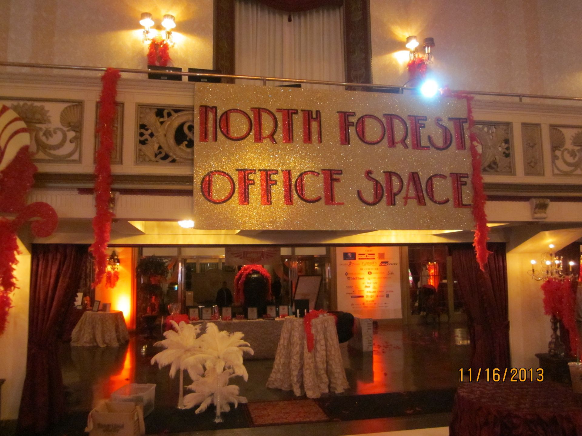 A room with a sign that says north forest office space