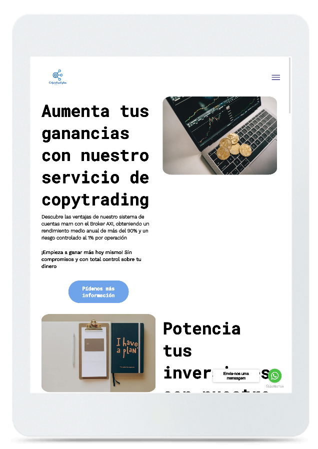 Um tablet branco com um site em espanhol.