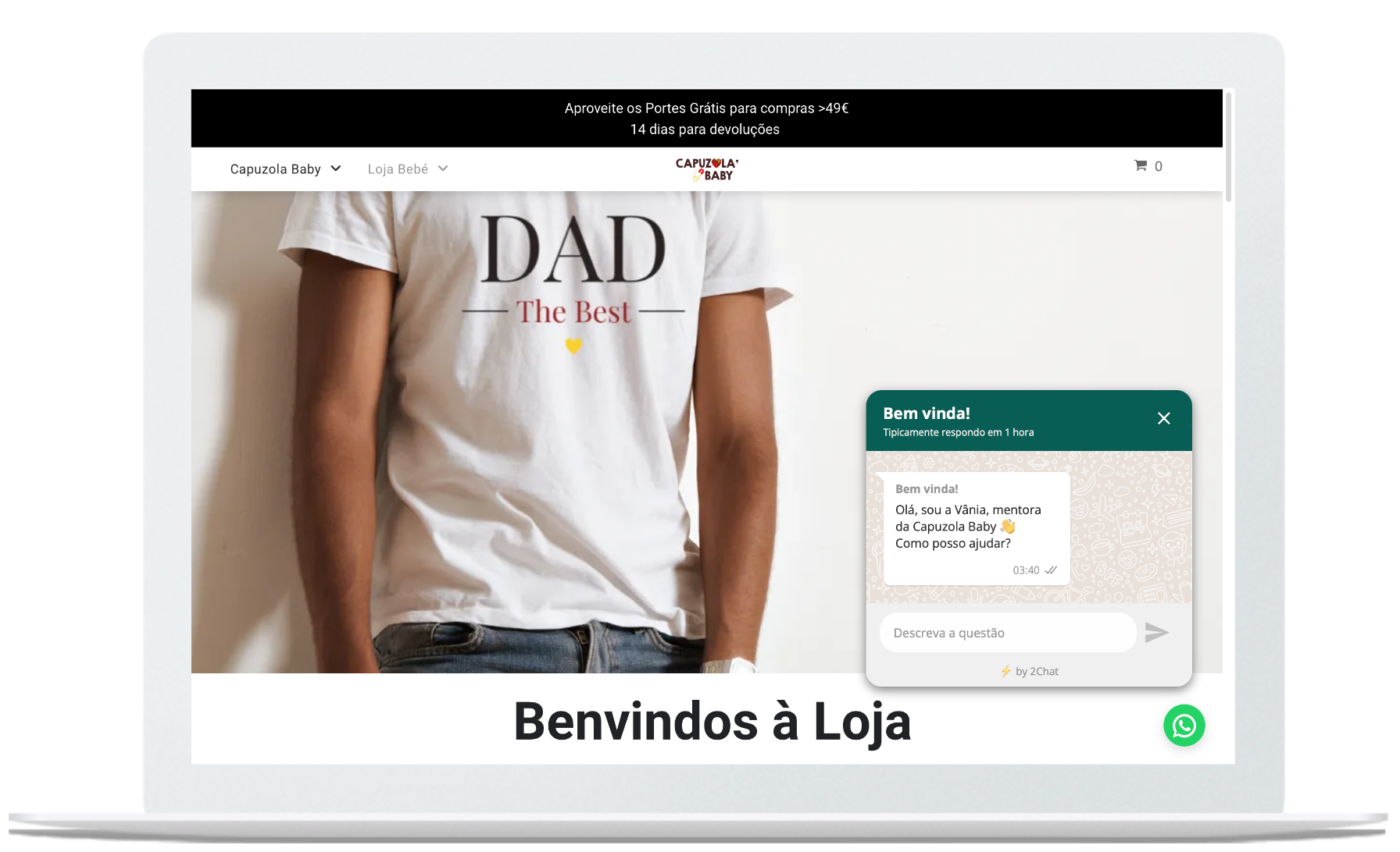Uma tela de laptop mostra um homem vestindo uma camiseta branca com a inscrição pai.