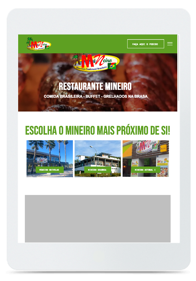 A tela de um tablet mostra o site de um restaurante.