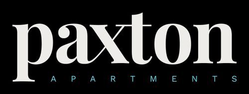Paxton Apartments logo in white text on a black background