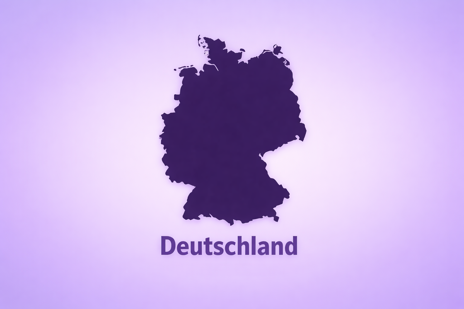 Silhouette von Deutschland, dunkelviolett auf hellviolettem Hintergrund. Text: „Deutschland“.