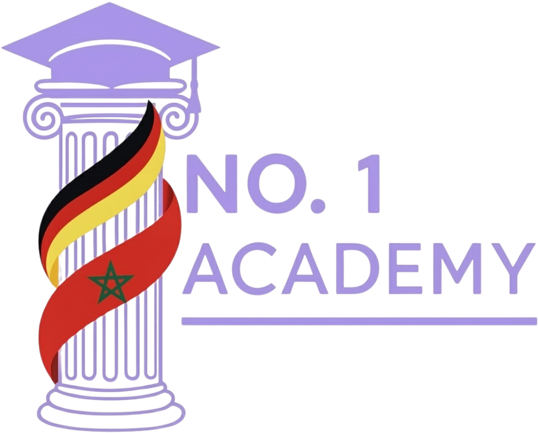 Logo der Akademie Nr. 1: Säule mit Doktorhut, umgeben von Flaggenelementen (Deutschland, Marokko).