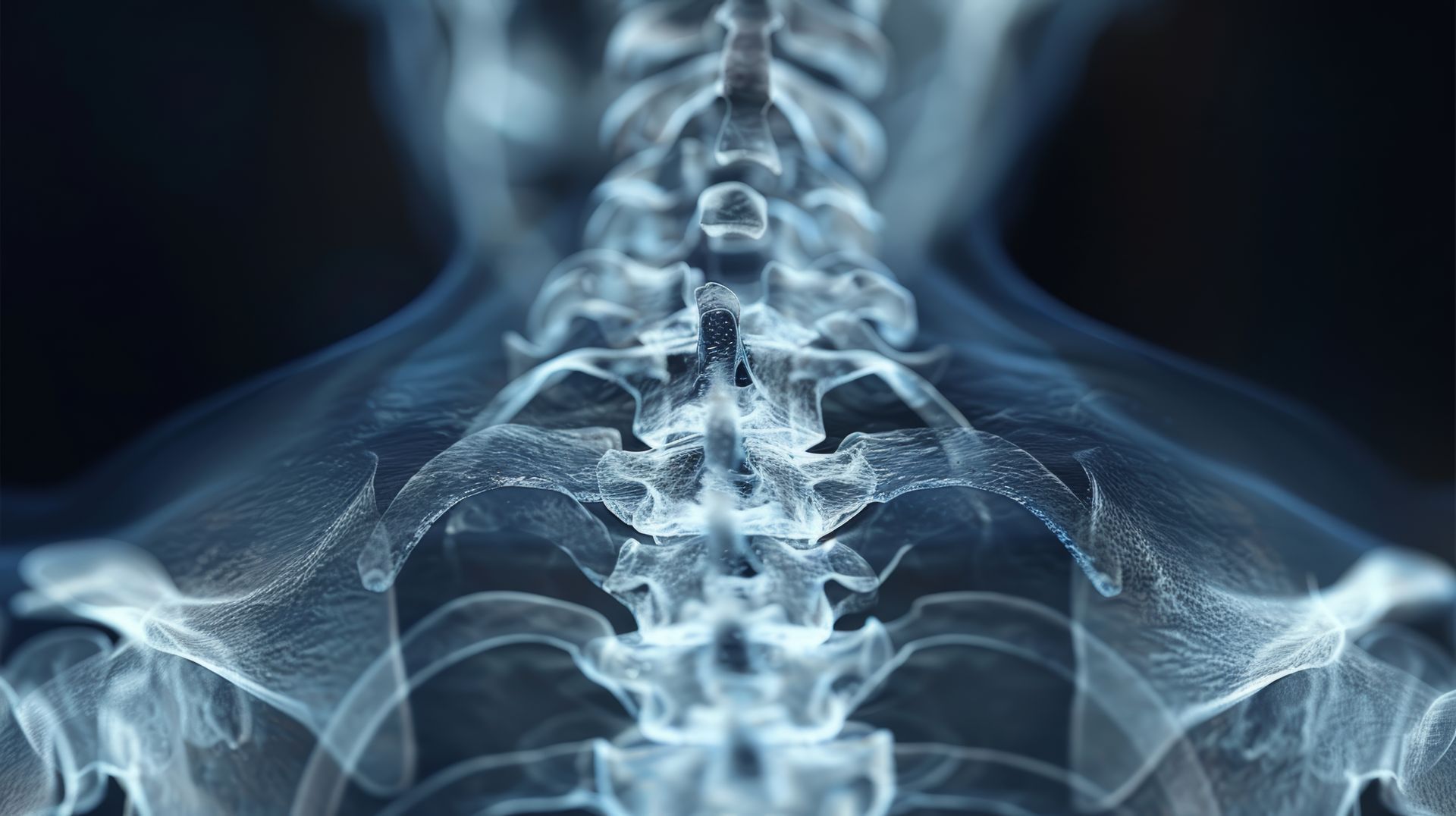 A close up of an x-ray of a person 's spine and ribs.