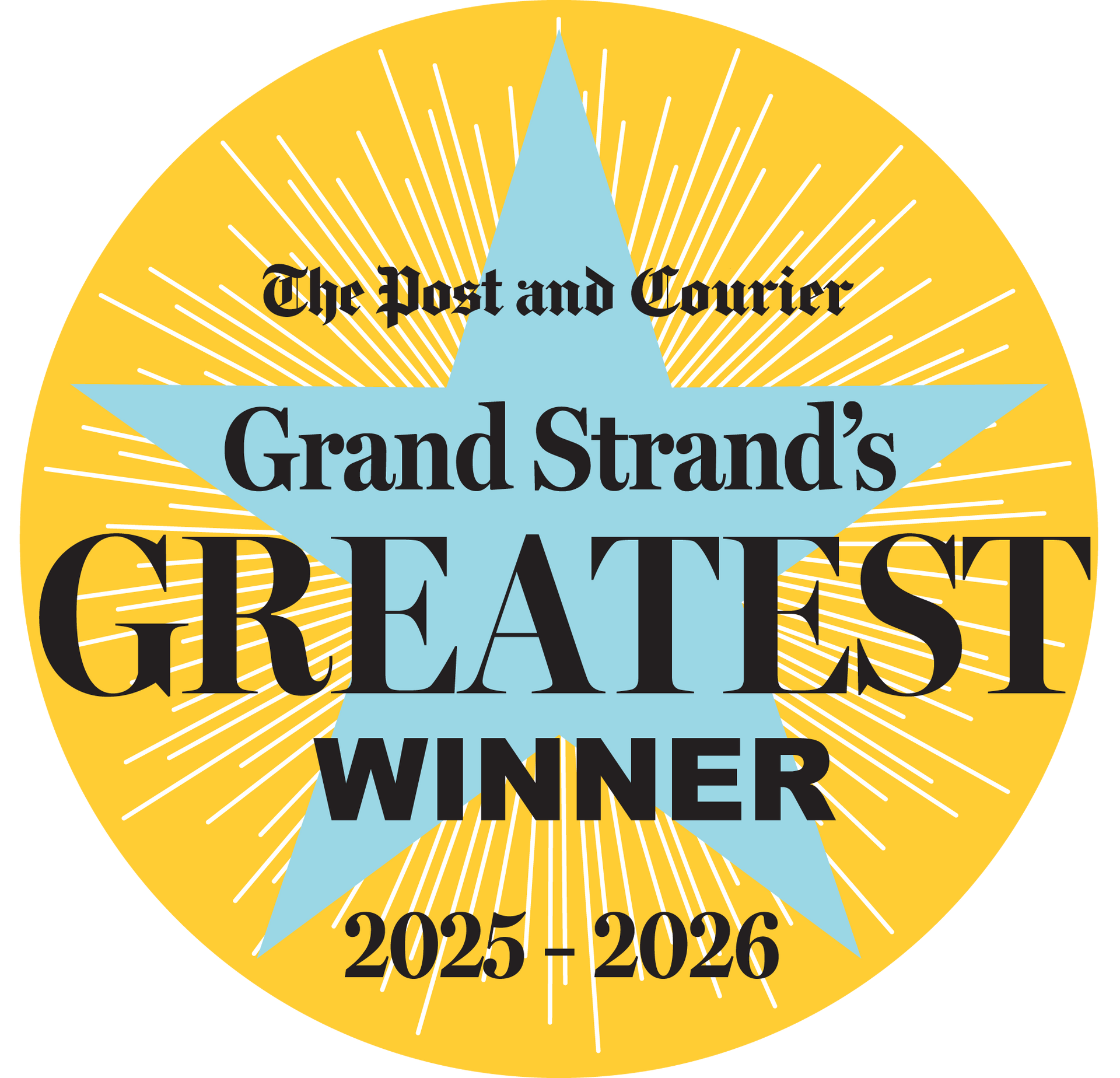 Award logo: Yellow circle with blue starburst. Text reads 