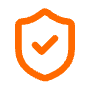 Orange shield icon with a checkmark, indicating security or approval.