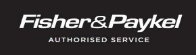 The logo for fisher & paykel is white on a black background.
