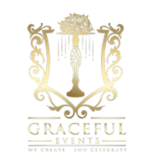 The logo for graceful events shows a candle holder with flowers on it.