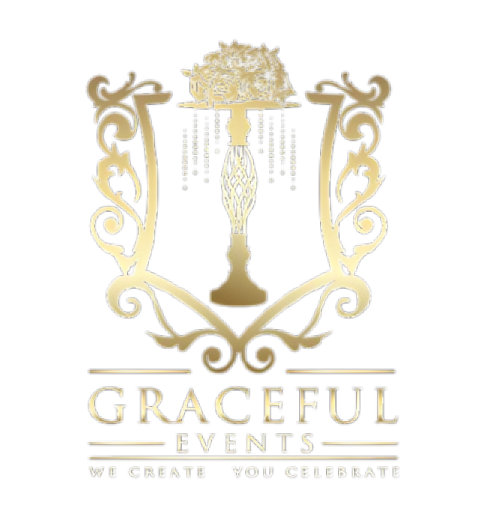 The logo for graceful events shows a candle holder with flowers on it.