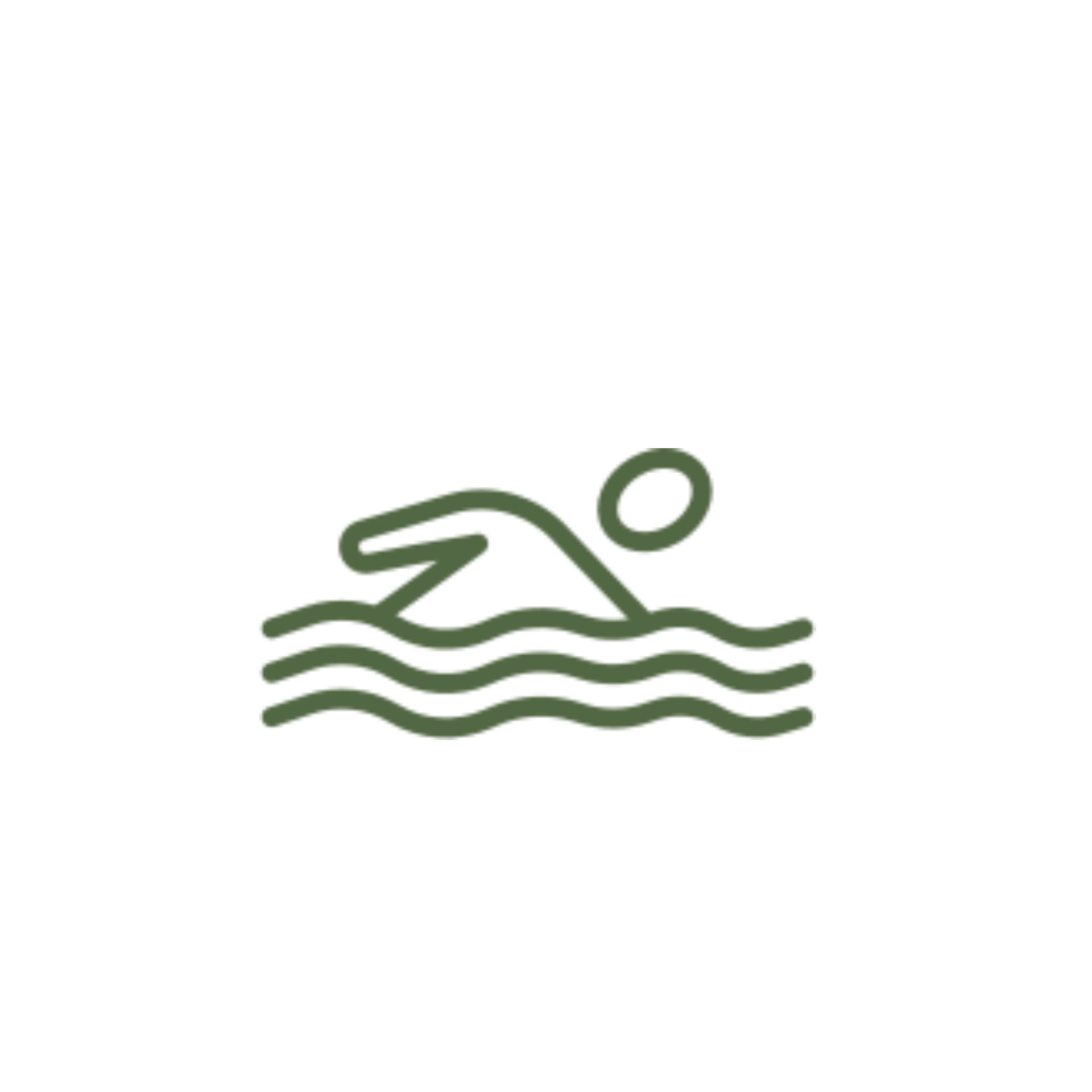 Swimmer in water, represented by wavy lines, in olive green.