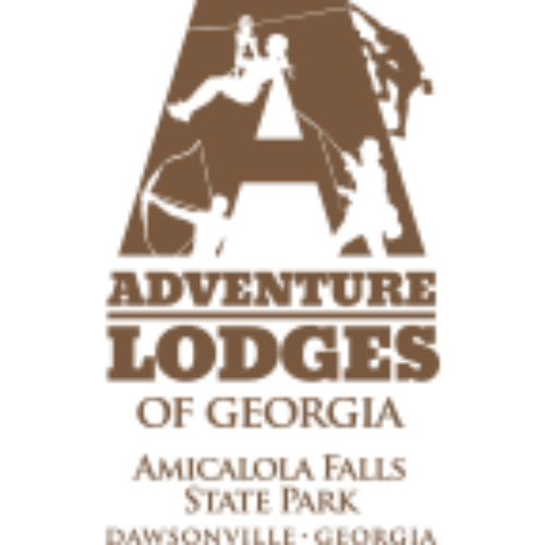 Brown Adventure Lodges of Georgia logo with people doing outdoor activities inside an 