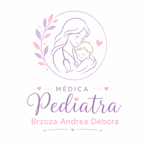 Logotipo para pediatría médica: una madre sosteniendo a un niño, en tonos rosa pastel y lila con detalles florales.