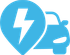 Blue icon: electric car next to a location marker containing a lightning bolt, indicating charging station.