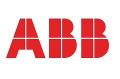 Un logotipo de ABB rojo sobre un fondo blanco