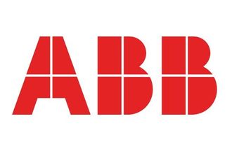 Un logotipo de ABB rojo sobre un fondo blanco