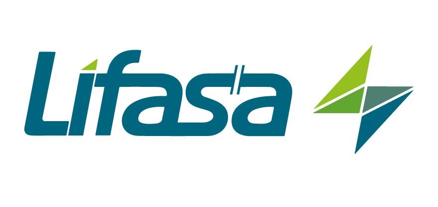 Un logotipo azul y verde para una empresa llamada Lifasa.