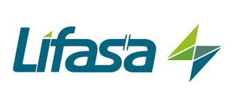 Un logotipo azul y verde para una empresa llamada Lifasa.