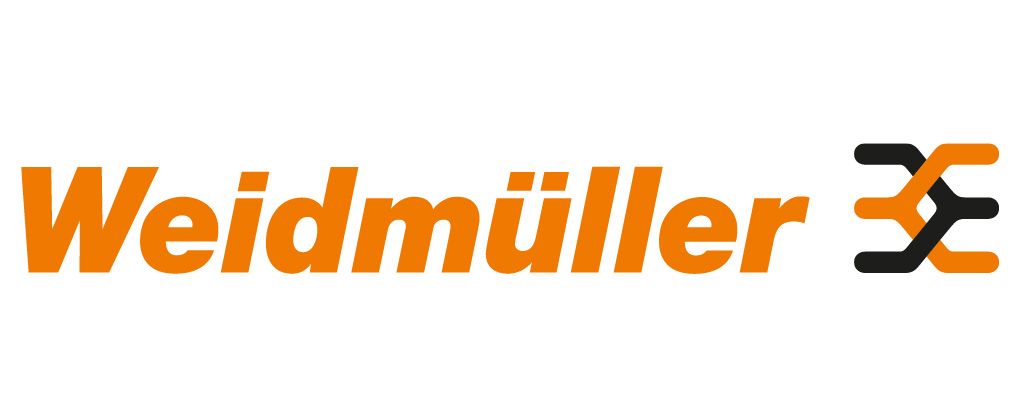 El logotipo de Weidmuller es naranja y negro sobre un fondo blanco.