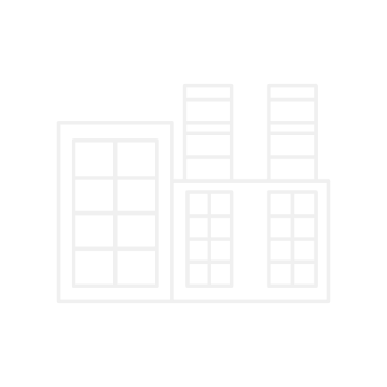 Un dibujo lineal de un edificio con muchas ventanas sobre un fondo blanco.