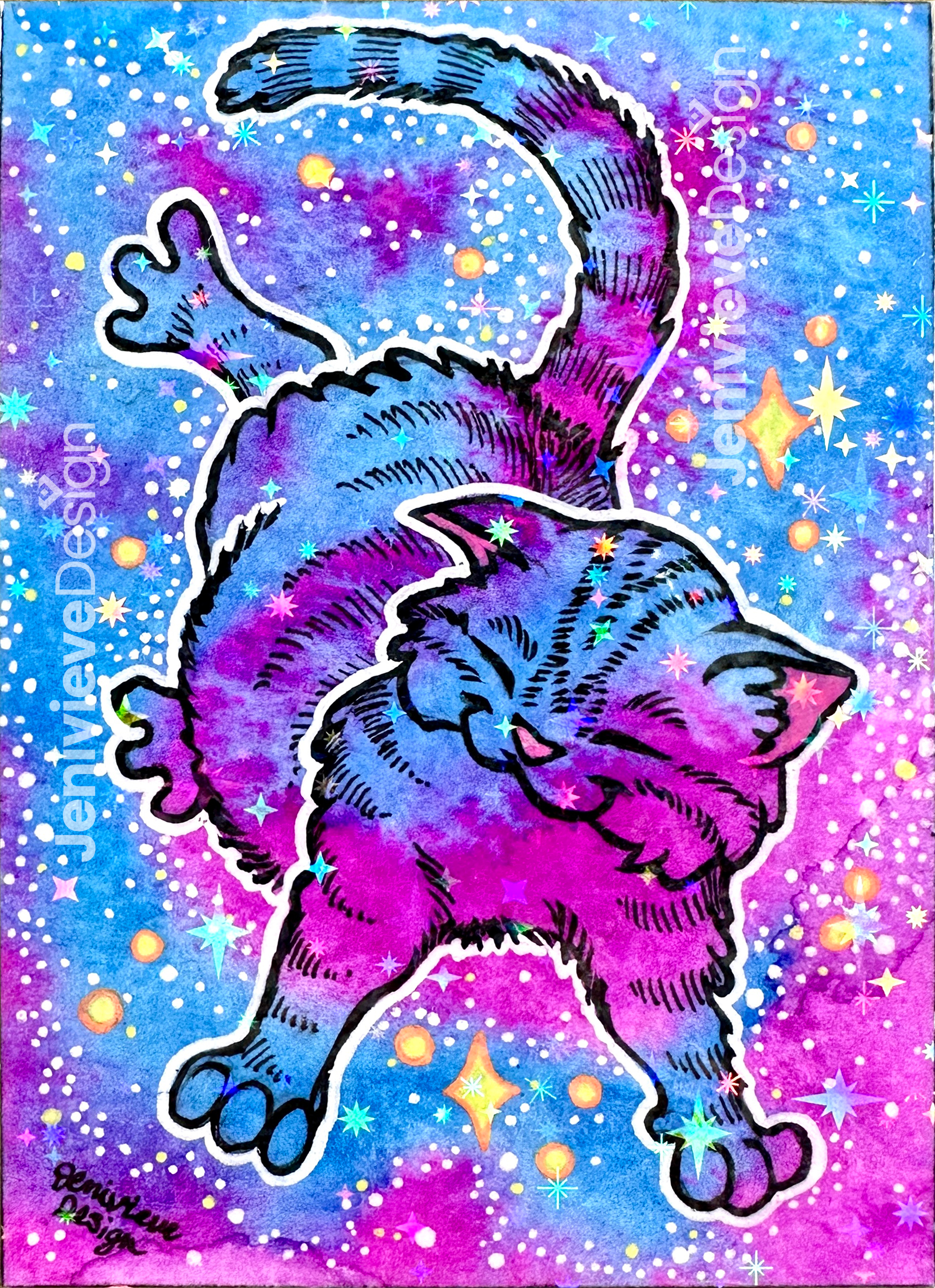 A selection of Jenivieve Design's Galaxy Cat ACEOs, from Series 1.