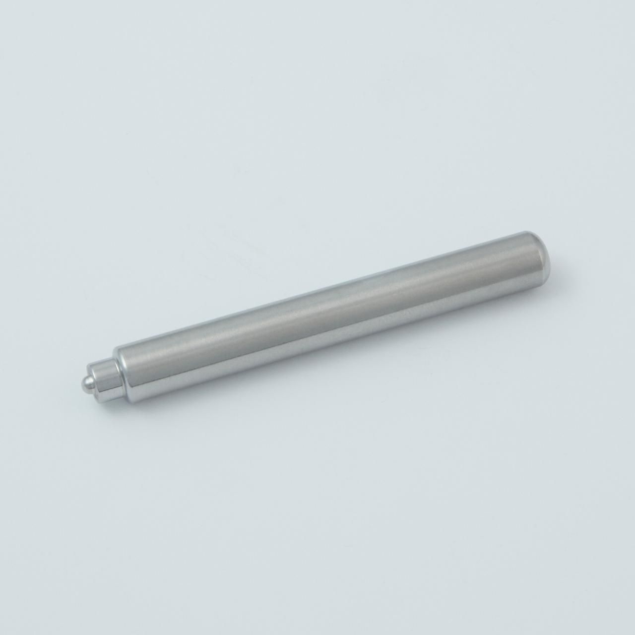 Silver metal dowel with a rounded tip and a small point on one end.