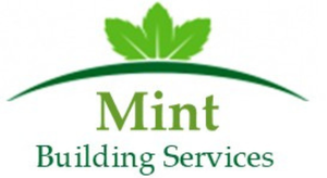 Logo for Mint Building Services with green mint leaves above the word "Mint" and a curved line; "Building Services" below.