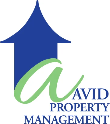 Blue upward arrow with green “a”; “AVID PROPERTY MANAGEMENT” text.