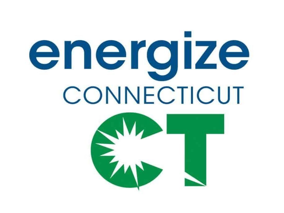 A blue and green logo for energize connecticut