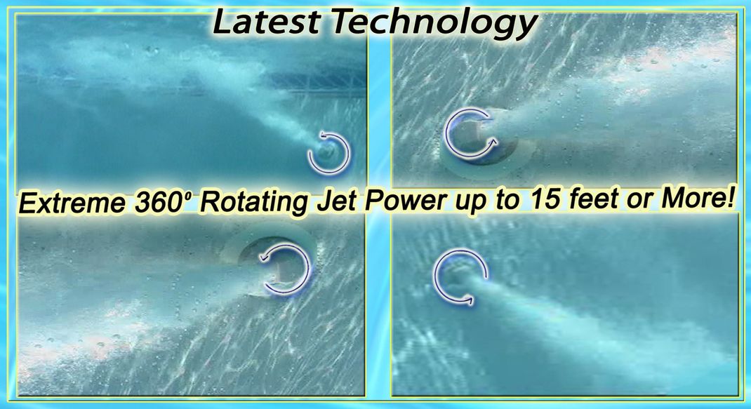 latest technology: extreme 360 degree rotating jet power up to 15 feet or more!
