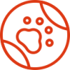 Red circle with a paw print icon.