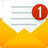 Yellow envelope with open flap showing a document; a red circle with the number 
