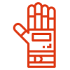 Red robotic glove icon.