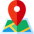Red location pin on a map, indicating a specific point.