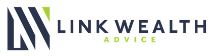 Logo of Link Wealth Advice with a blue and green abstract design.